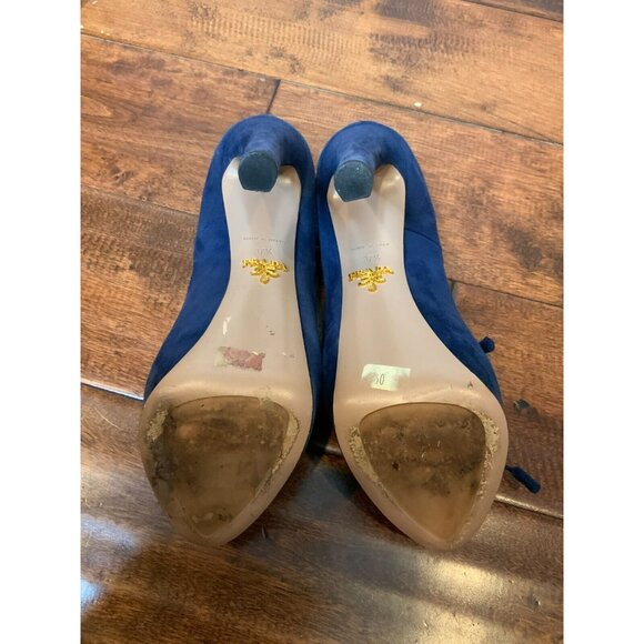 Prada Blue Suede Calzature Donna Lace-Up Platform Heels, Sz 7.5 (US) 37.5 (EU) - Picture 9 of 9